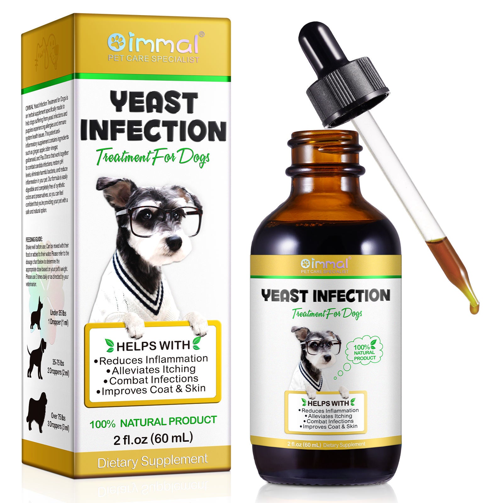 Dog Yeast Infection Relief Drops with Pau D’Arco & Goldenseal (Anti-Itch Skin Support)